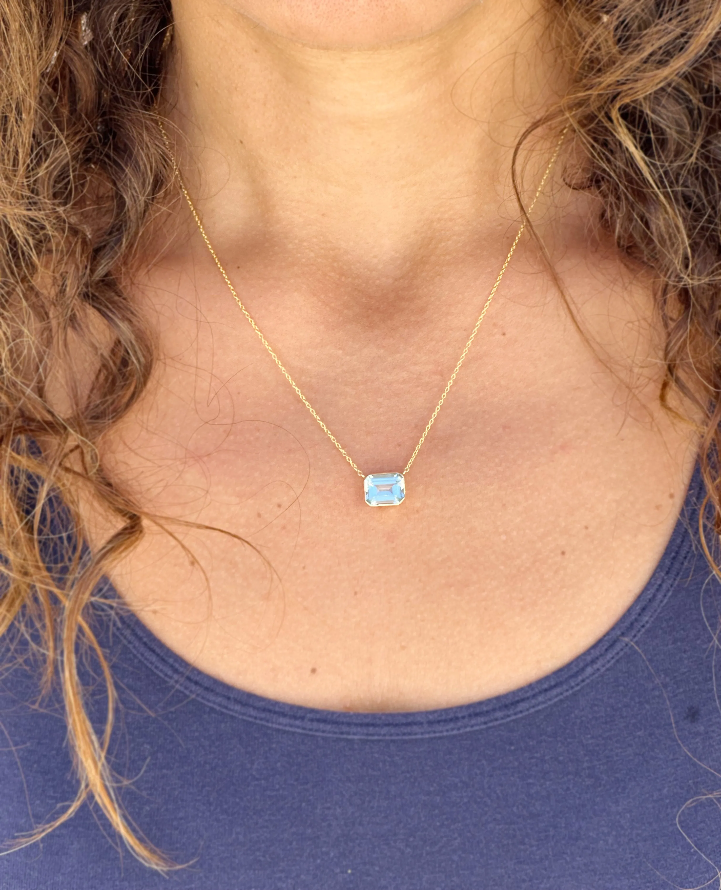 Emerald Natural Aquamarine Bezel Set Solitaire Necklace Minimalist Dainty 14k Solid Yellow Gold Chain Pendant Bridal Anniversary Gift 2.75ct