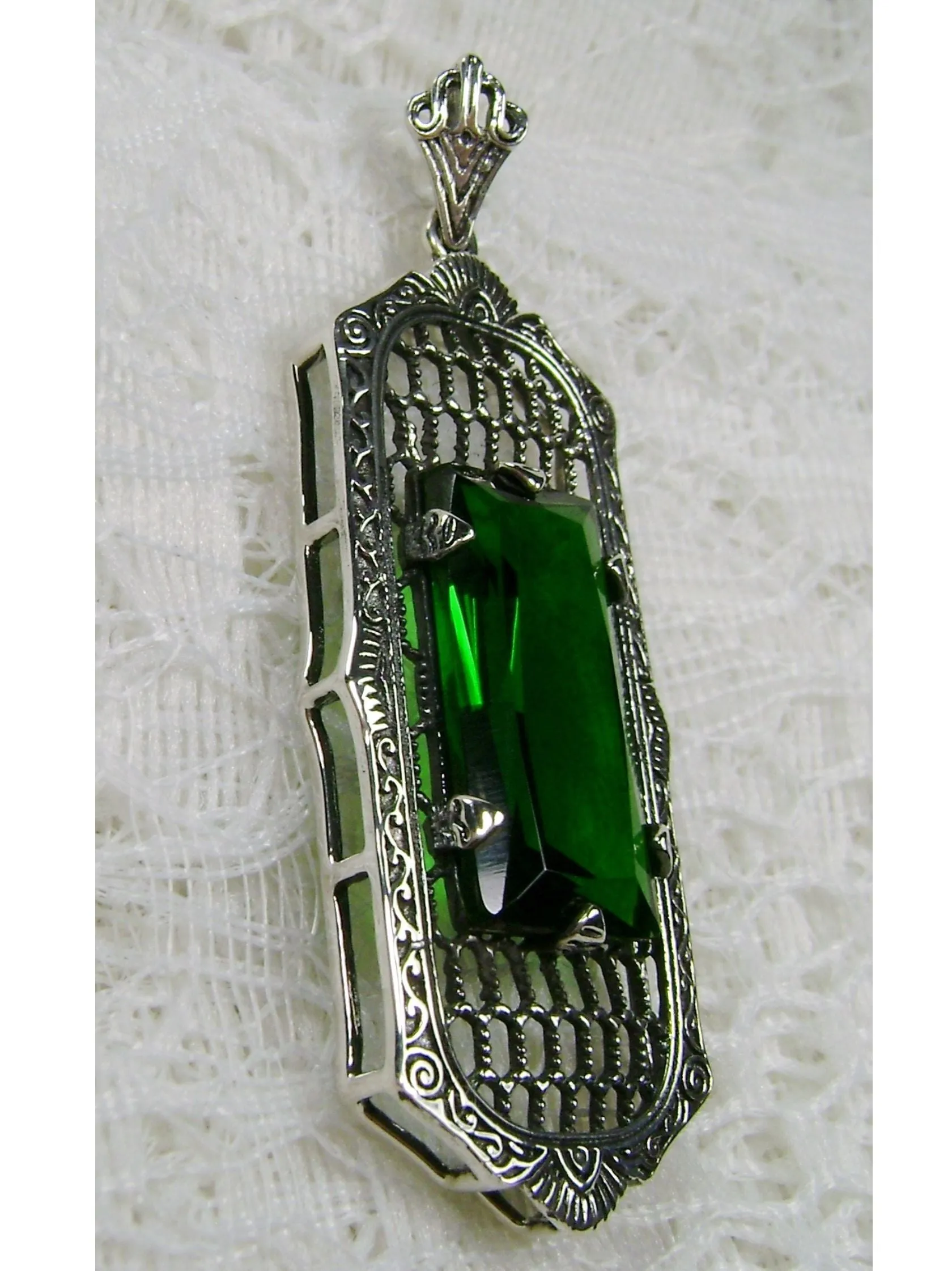 Emerald Pendant, Baguette Gem, Art Deco 1930s Reproduction Jewelry, Baguette P16