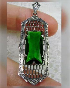 Emerald Pendant, Baguette Gem, Art Deco 1930s Reproduction Jewelry, Baguette P16