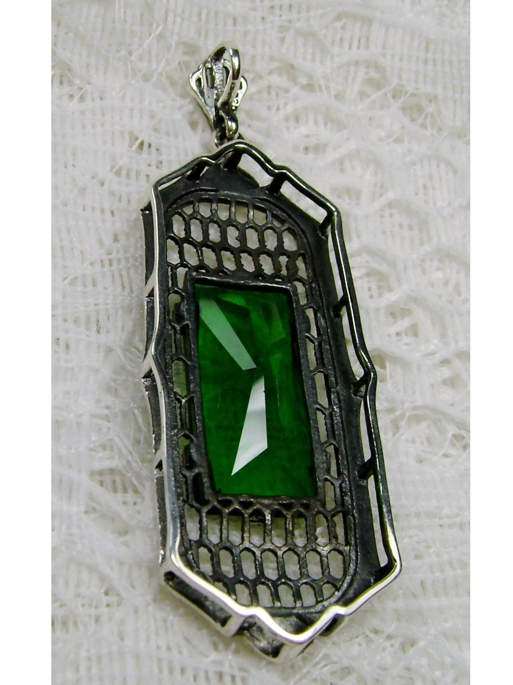 Emerald Pendant, Baguette Gem, Art Deco 1930s Reproduction Jewelry, Baguette P16