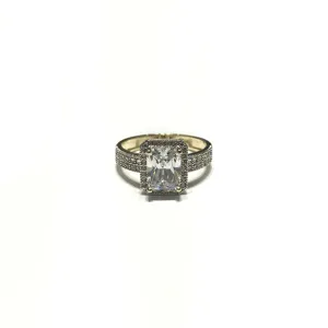 Emerald Shaped CZ Halo Ring (14K)