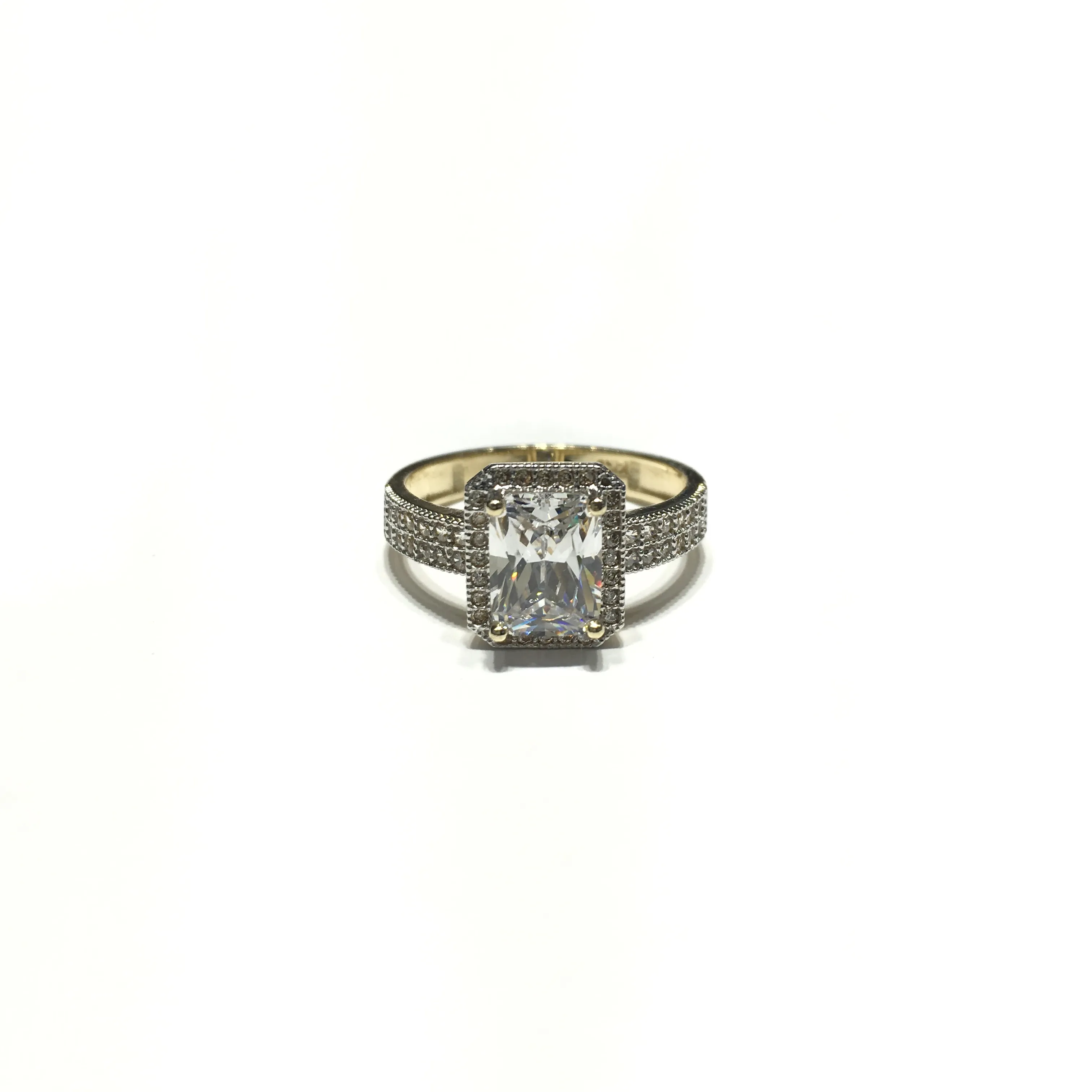 Emerald Shaped CZ Halo Ring (14K)