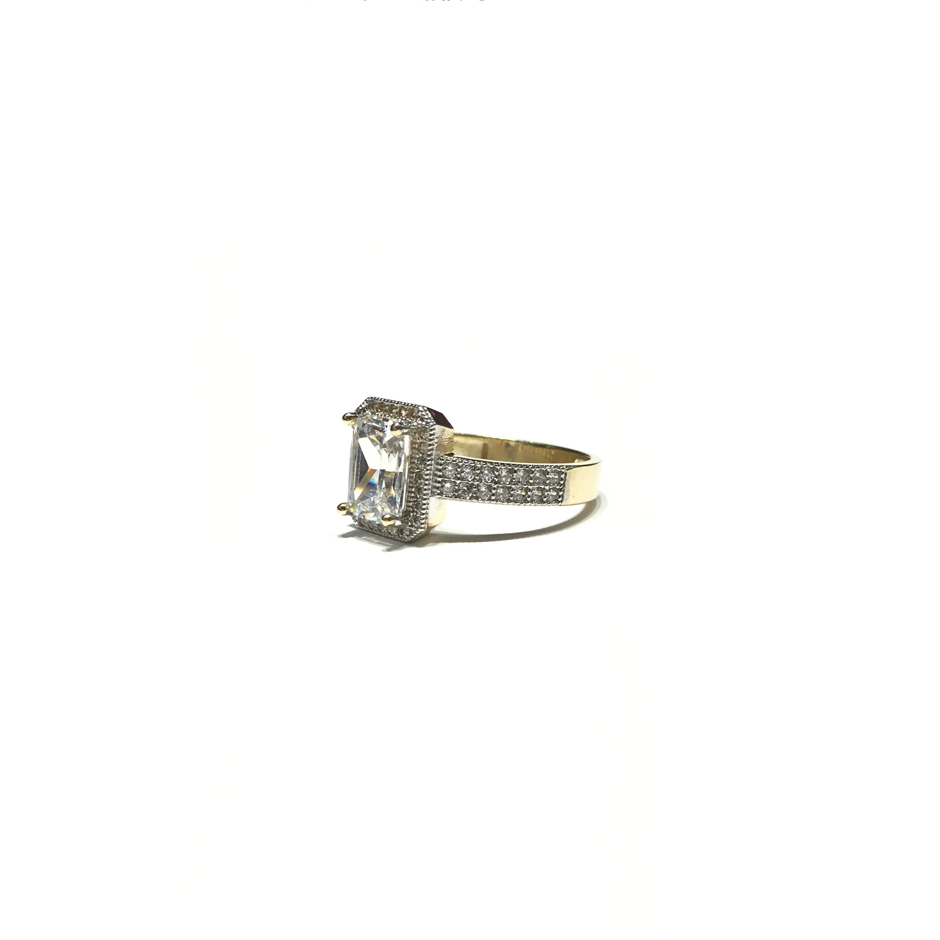 Emerald Shaped CZ Halo Ring (14K)