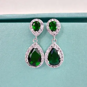 Emerald Teardrop Bridal Earrings, Green CZ Wedding Earrings, Emerald Crystal Bridal Earrings, Green Wedding Bridesmaids Earrings