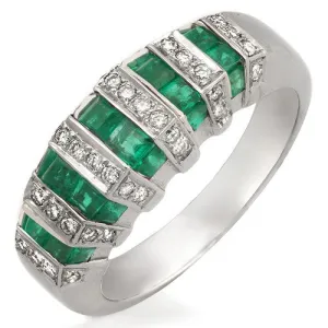 Emerald with Diamond Accents Ring, 18k White Gold