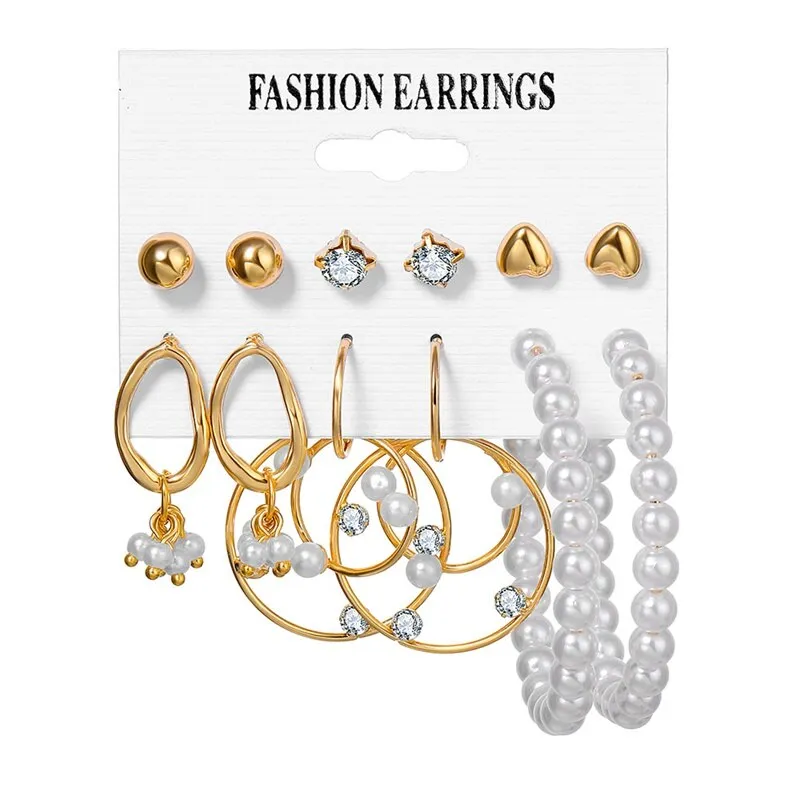 EN Pearl Hoop Earrings For Women Clip On Ear Rings Geometric Pendientes Round Circle Earring Set Brincos Korean Fashion Jewelry