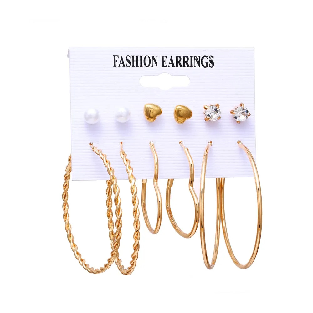 EN Pearl Hoop Earrings For Women Clip On Ear Rings Geometric Pendientes Round Circle Earring Set Brincos Korean Fashion Jewelry