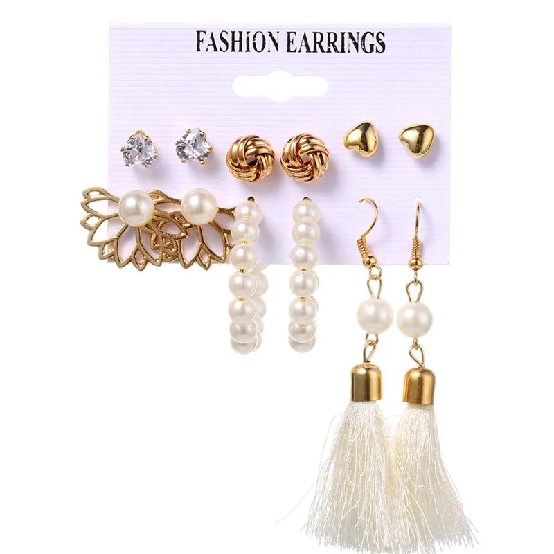 EN Pearl Hoop Earrings For Women Clip On Ear Rings Geometric Pendientes Round Circle Earring Set Brincos Korean Fashion Jewelry
