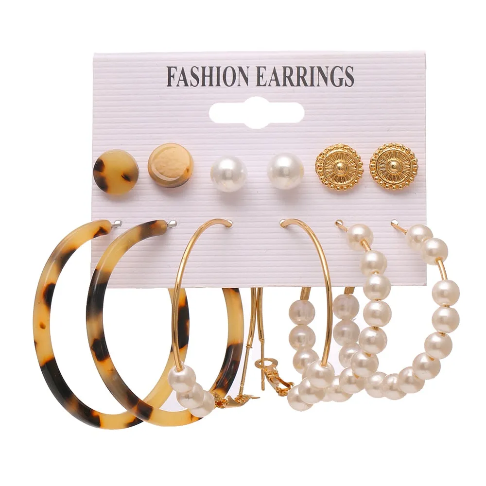 EN Pearl Hoop Earrings For Women Clip On Ear Rings Geometric Pendientes Round Circle Earring Set Brincos Korean Fashion Jewelry