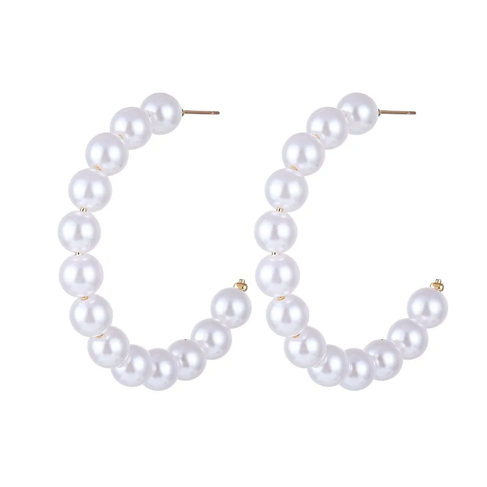 EN Pearl Hoop Earrings For Women Clip On Ear Rings Geometric Pendientes Round Circle Earring Set Brincos Korean Fashion Jewelry