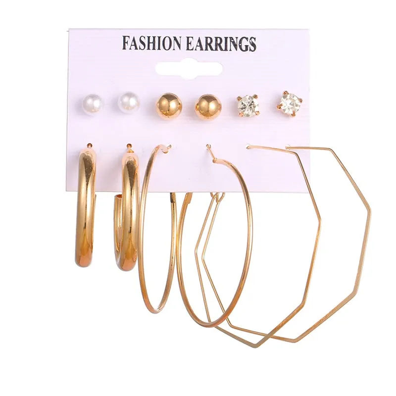 EN Pearl Hoop Earrings For Women Clip On Ear Rings Geometric Pendientes Round Circle Earring Set Brincos Korean Fashion Jewelry