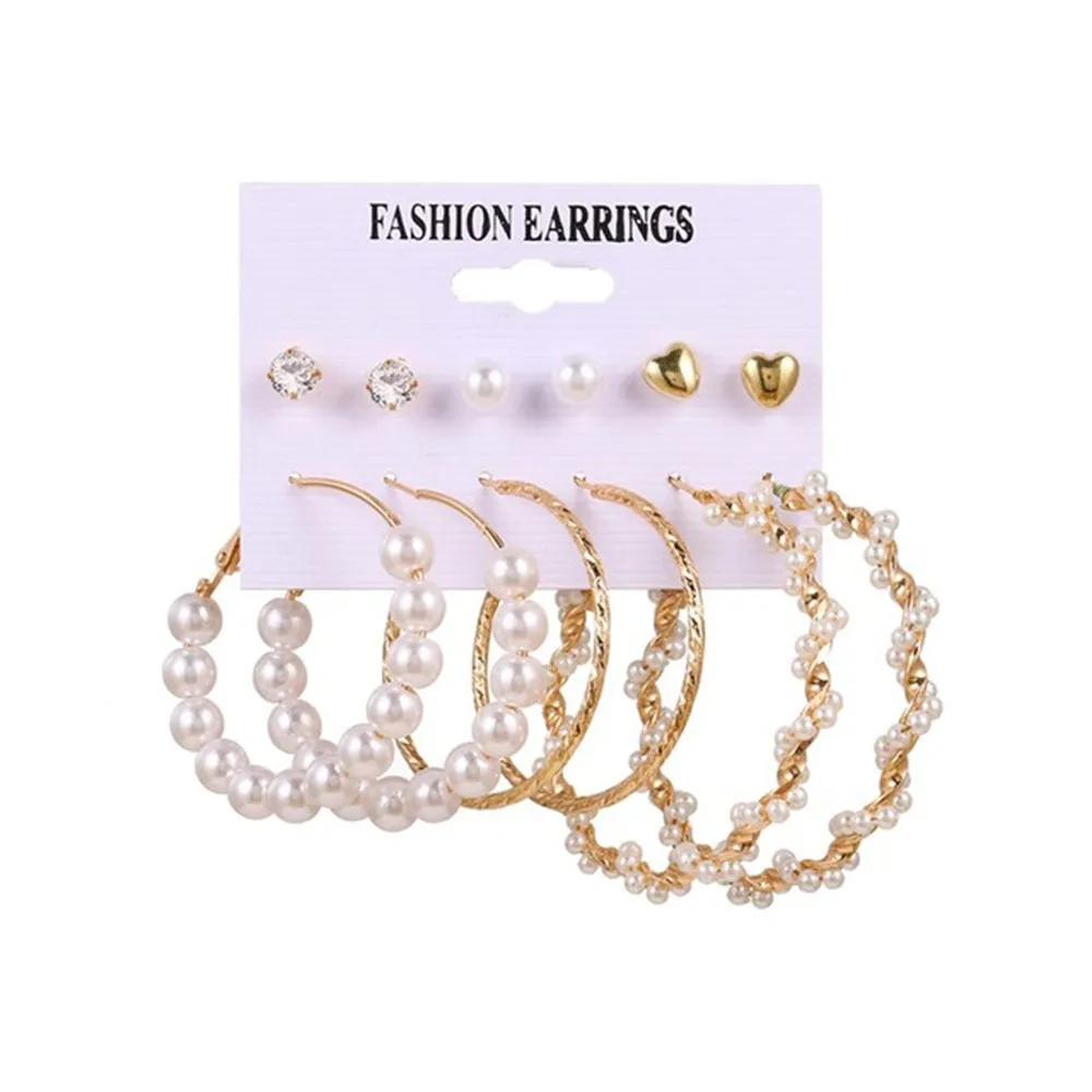 EN Pearl Hoop Earrings For Women Clip On Ear Rings Geometric Pendientes Round Circle Earring Set Brincos Korean Fashion Jewelry