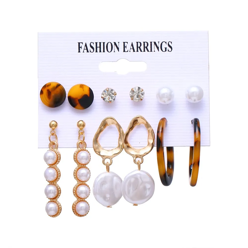 EN Pearl Hoop Earrings For Women Clip On Ear Rings Geometric Pendientes Round Circle Earring Set Brincos Korean Fashion Jewelry