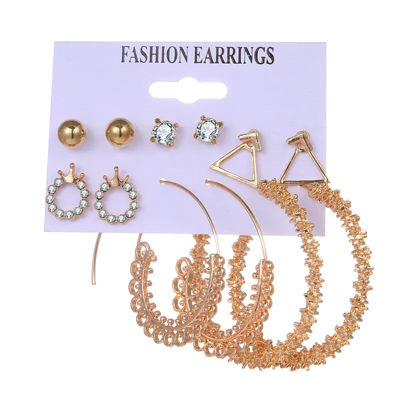 EN Pearl Hoop Earrings For Women Clip On Ear Rings Geometric Pendientes Round Circle Earring Set Brincos Korean Fashion Jewelry