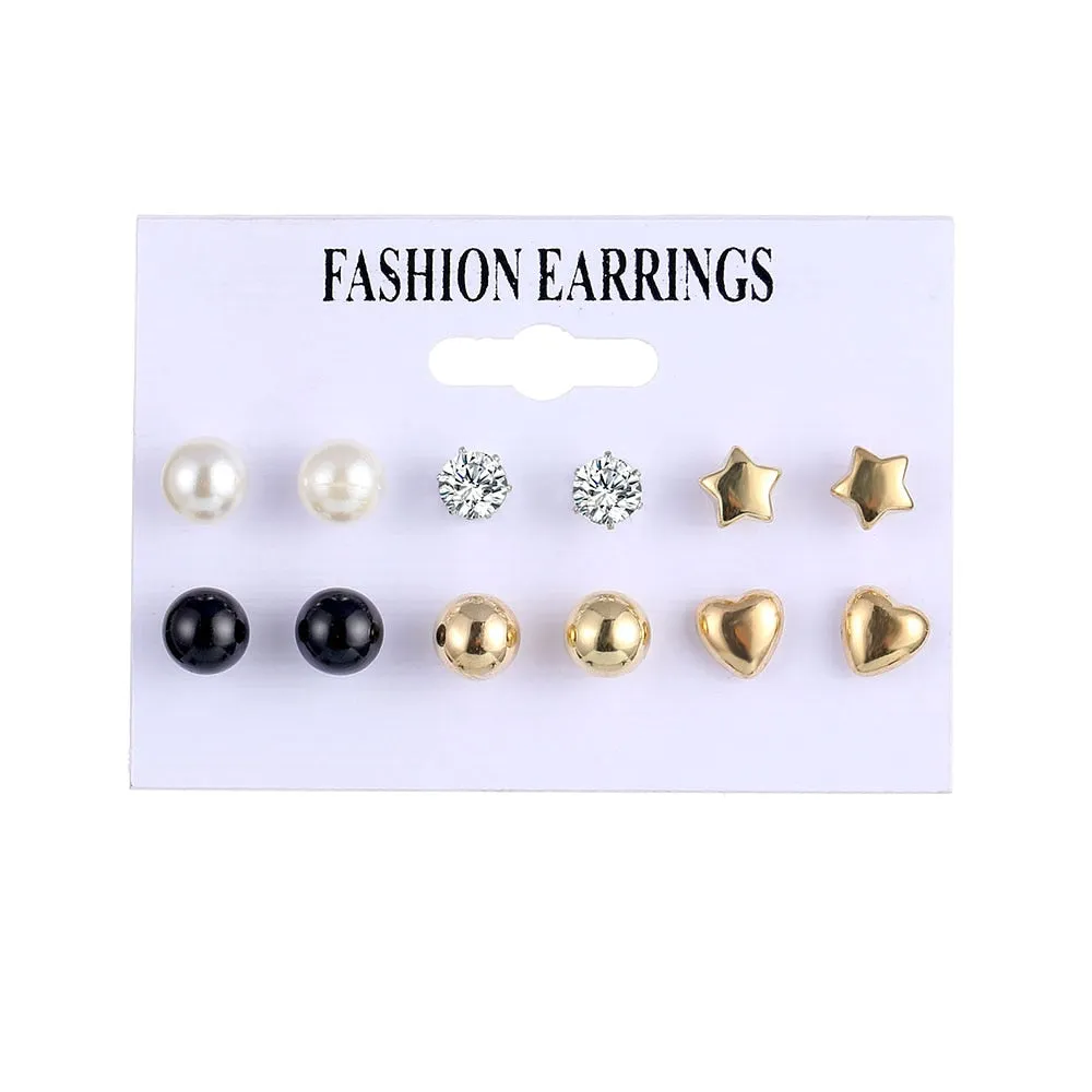 EN Pearl Hoop Earrings For Women Clip On Ear Rings Geometric Pendientes Round Circle Earring Set Brincos Korean Fashion Jewelry