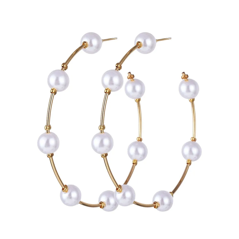 EN Pearl Hoop Earrings For Women Clip On Ear Rings Geometric Pendientes Round Circle Earring Set Brincos Korean Fashion Jewelry