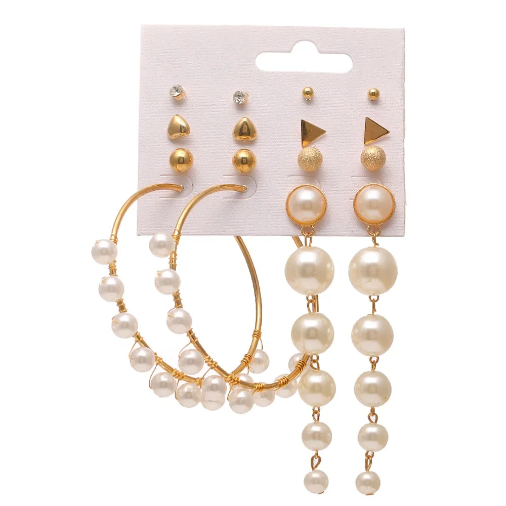 EN Pearl Hoop Earrings For Women Clip On Ear Rings Geometric Pendientes Round Circle Earring Set Brincos Korean Fashion Jewelry