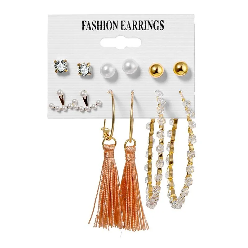 EN Pearl Hoop Earrings For Women Clip On Ear Rings Geometric Pendientes Round Circle Earring Set Brincos Korean Fashion Jewelry
