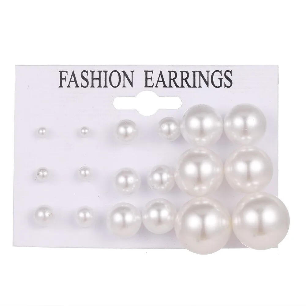 EN Pearl Hoop Earrings For Women Clip On Ear Rings Geometric Pendientes Round Circle Earring Set Brincos Korean Fashion Jewelry