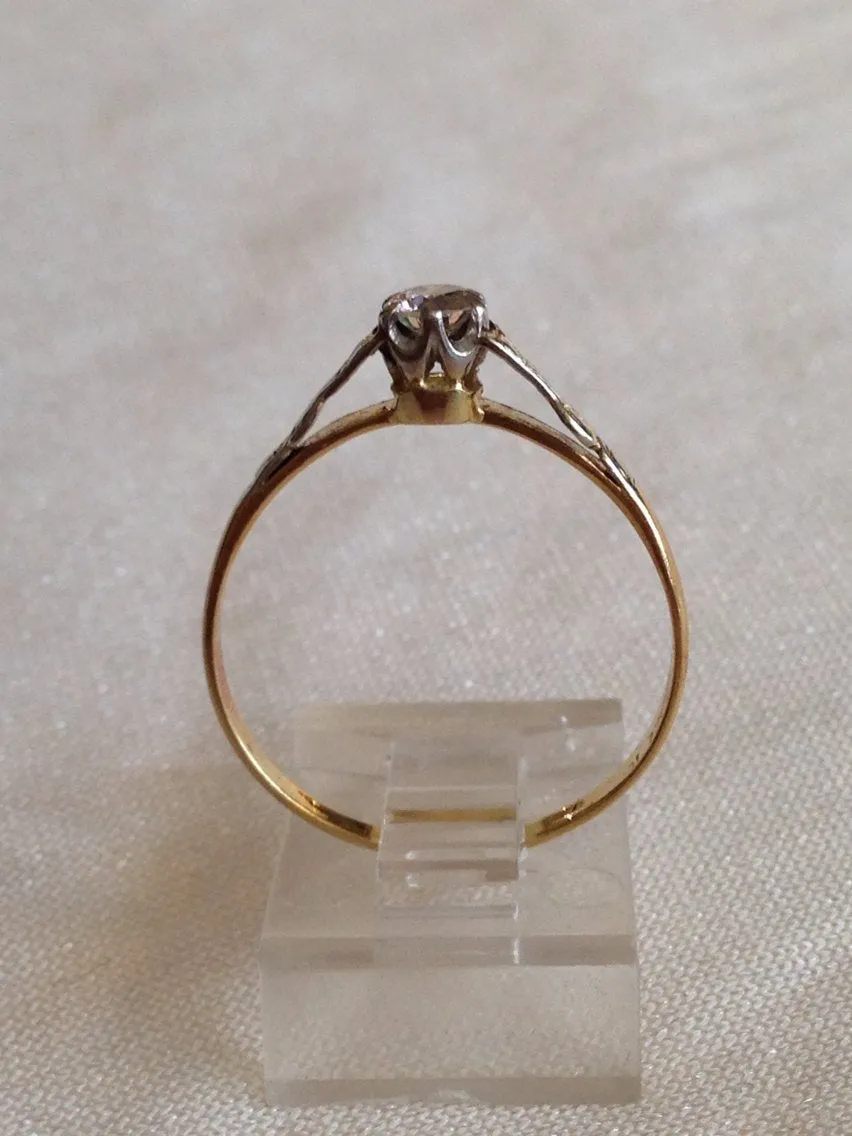 English Deco Quarter Carat Diamond and Gold Ring