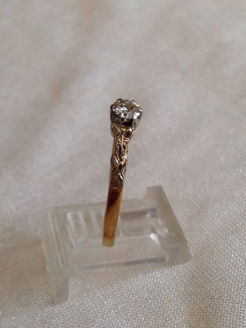English Deco Quarter Carat Diamond and Gold Ring