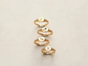 Engraved CZ Signet Ring