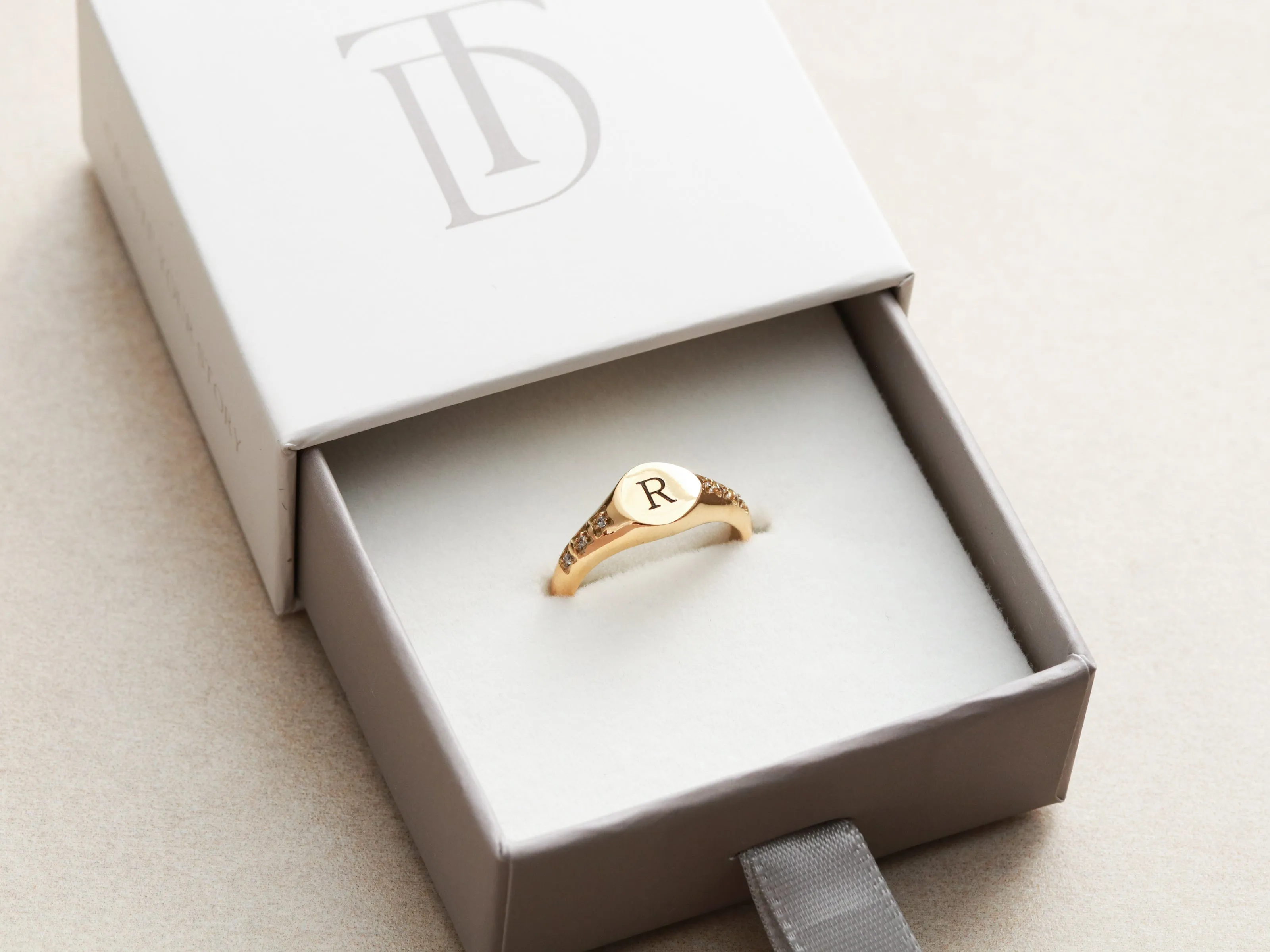 Engraved CZ Signet Ring