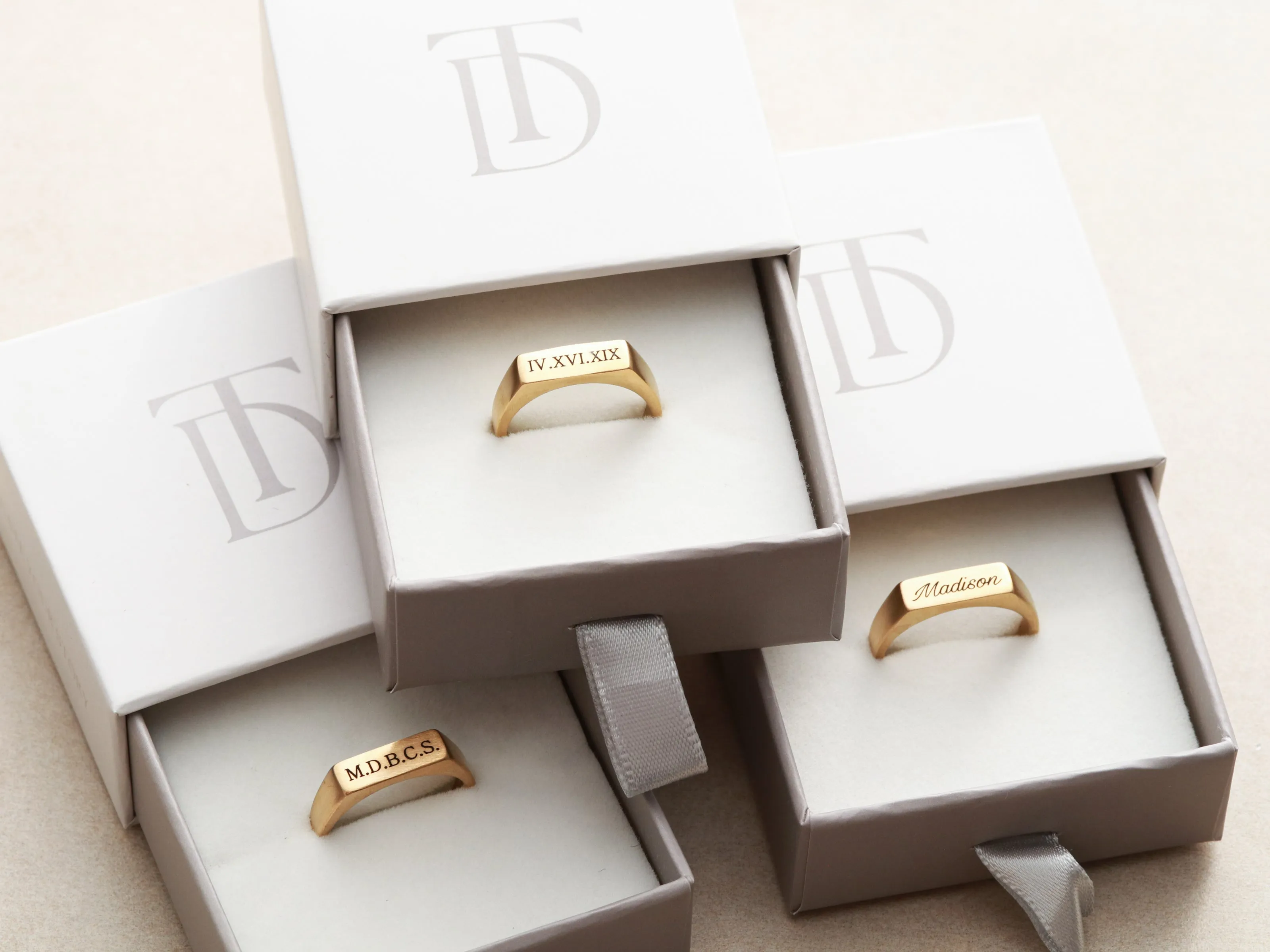 Engraved Signet Bar Ring