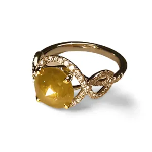 Estate 18K White Gold Raw Yellow Solitaire Diamond 3 Carat Engagement Ring