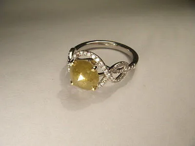 Estate 18K White Gold Raw Yellow Solitaire Diamond 3 Carat Engagement Ring