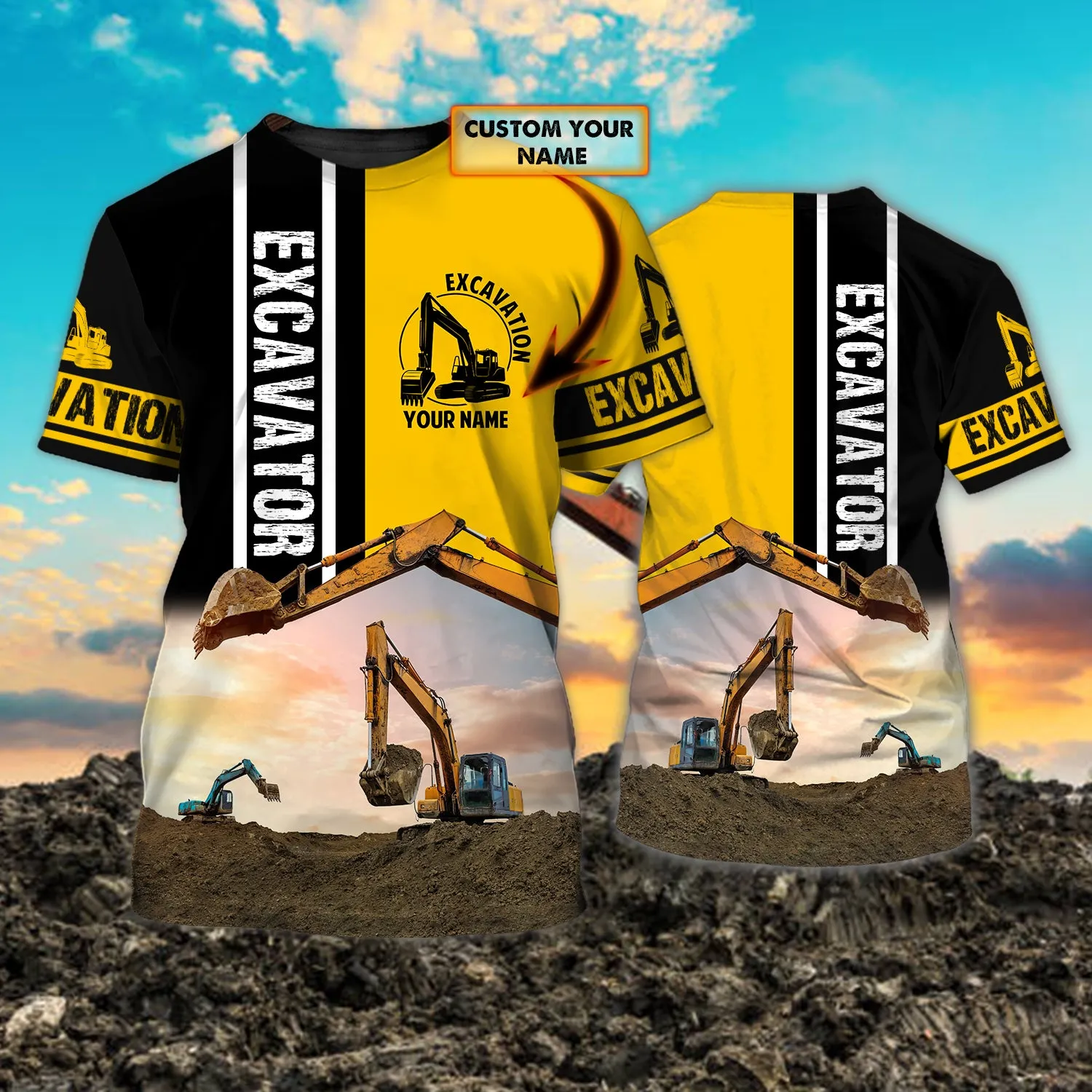 Excavator - Personalized Name 3D Tshirt