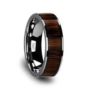 Exquisite Black Walnut Wood Inlaid Pipe Cut Tungsten Carbide Ring  6mm-10mm