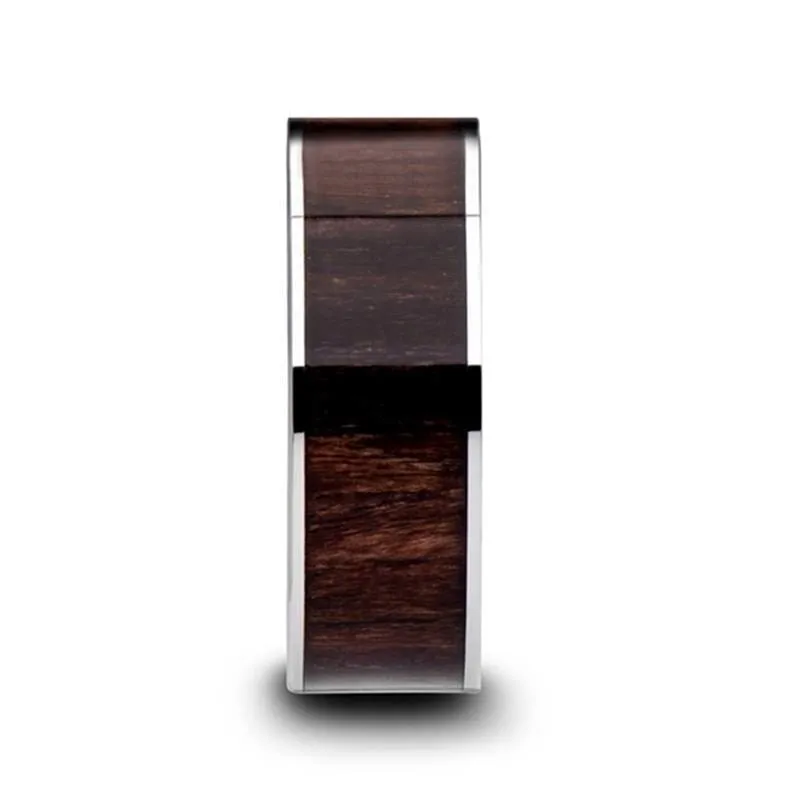 Exquisite Black Walnut Wood Inlaid Pipe Cut Tungsten Carbide Ring  6mm-10mm