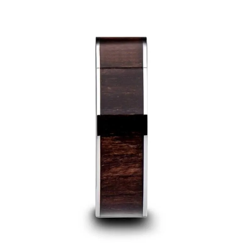 Exquisite Black Walnut Wood Inlaid Pipe Cut Tungsten Carbide Ring  6mm-10mm