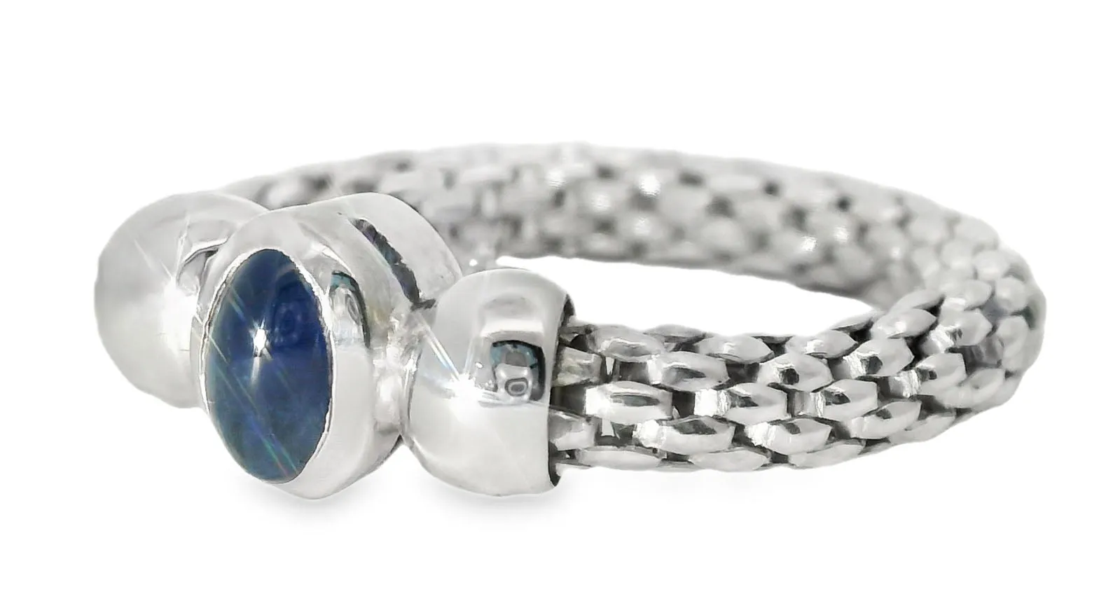 Fabulous Estate 18K White Gold Sapphire Mesh Rope Band Ring