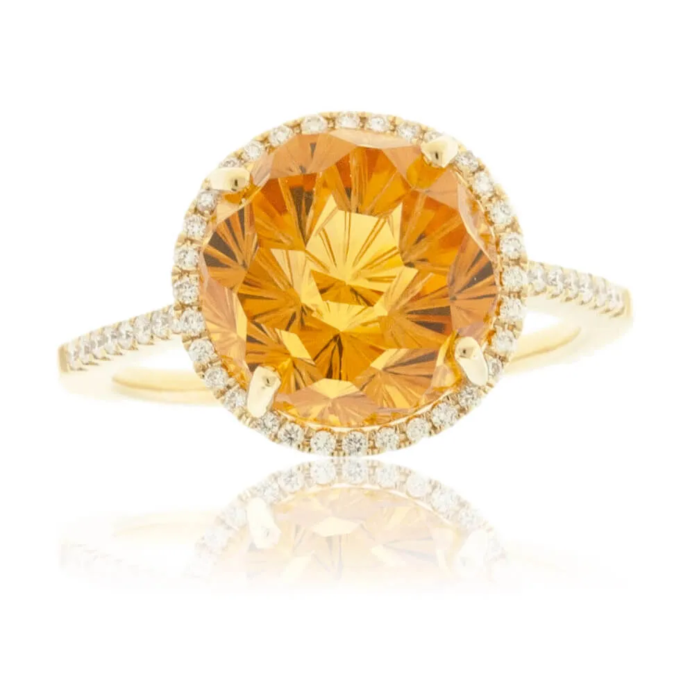 Fancy Cut Beautiful Citrine & Diamond Halo Ring