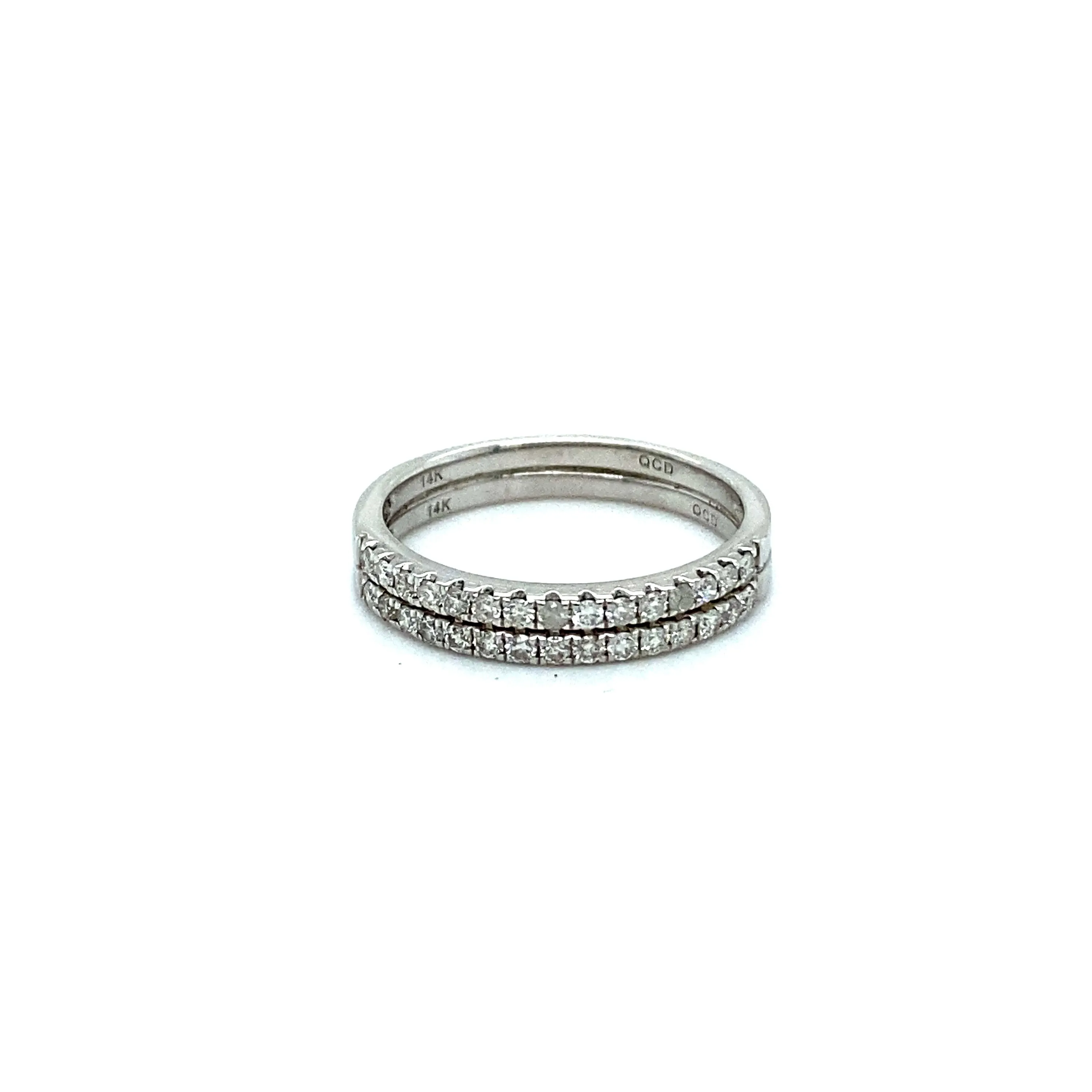 Fantastic Vintage 14K White Gold Two Row Pave Diamond Wedding Band.