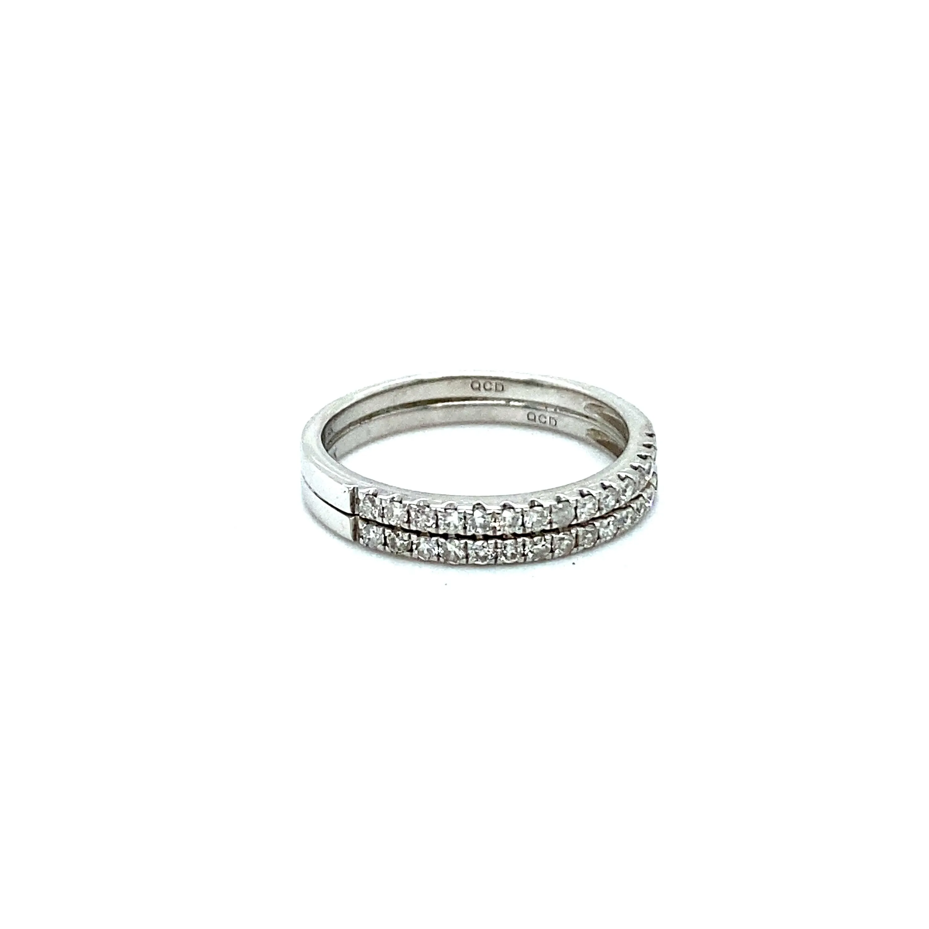 Fantastic Vintage 14K White Gold Two Row Pave Diamond Wedding Band.