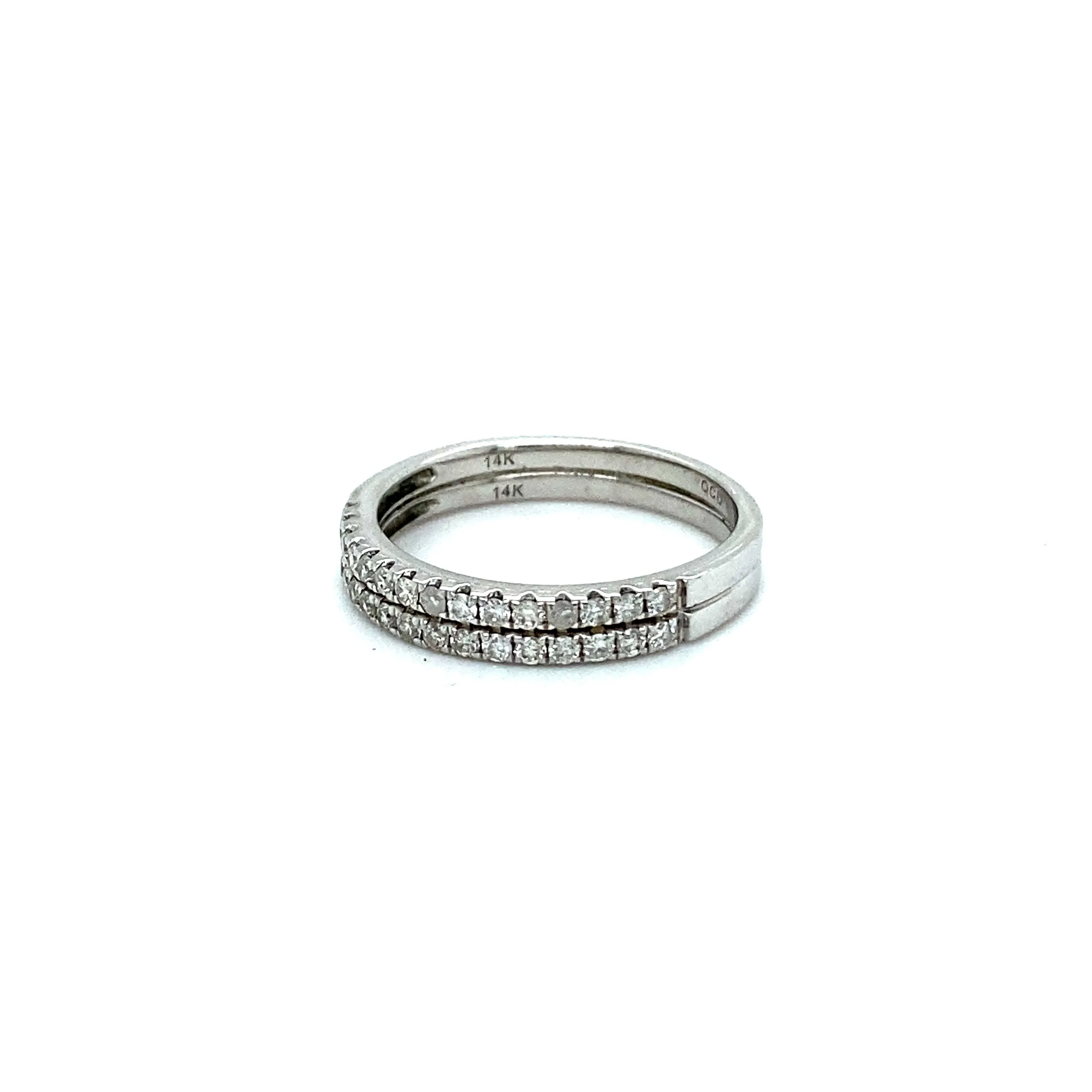 Fantastic Vintage 14K White Gold Two Row Pave Diamond Wedding Band.