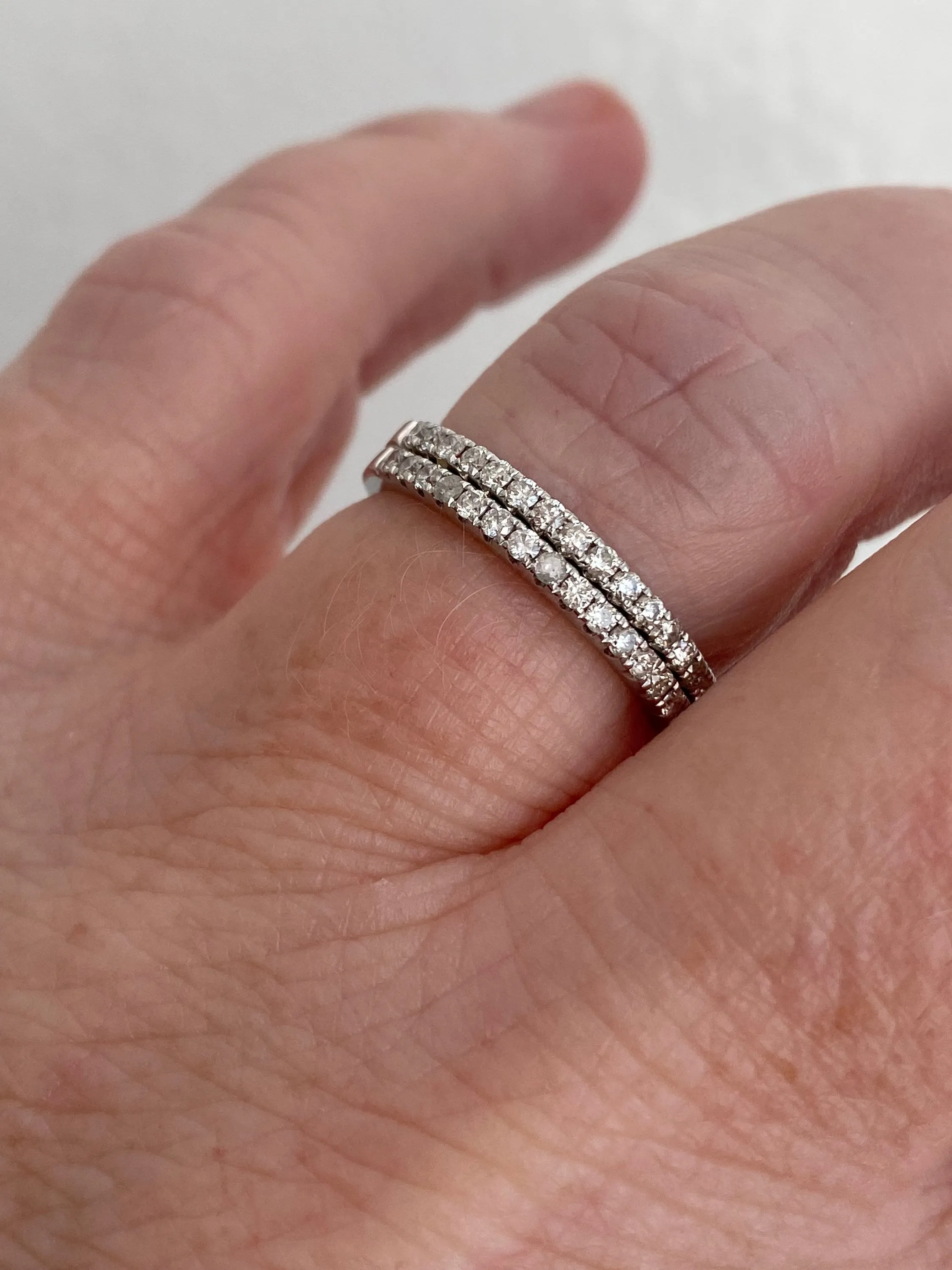 Fantastic Vintage 14K White Gold Two Row Pave Diamond Wedding Band.