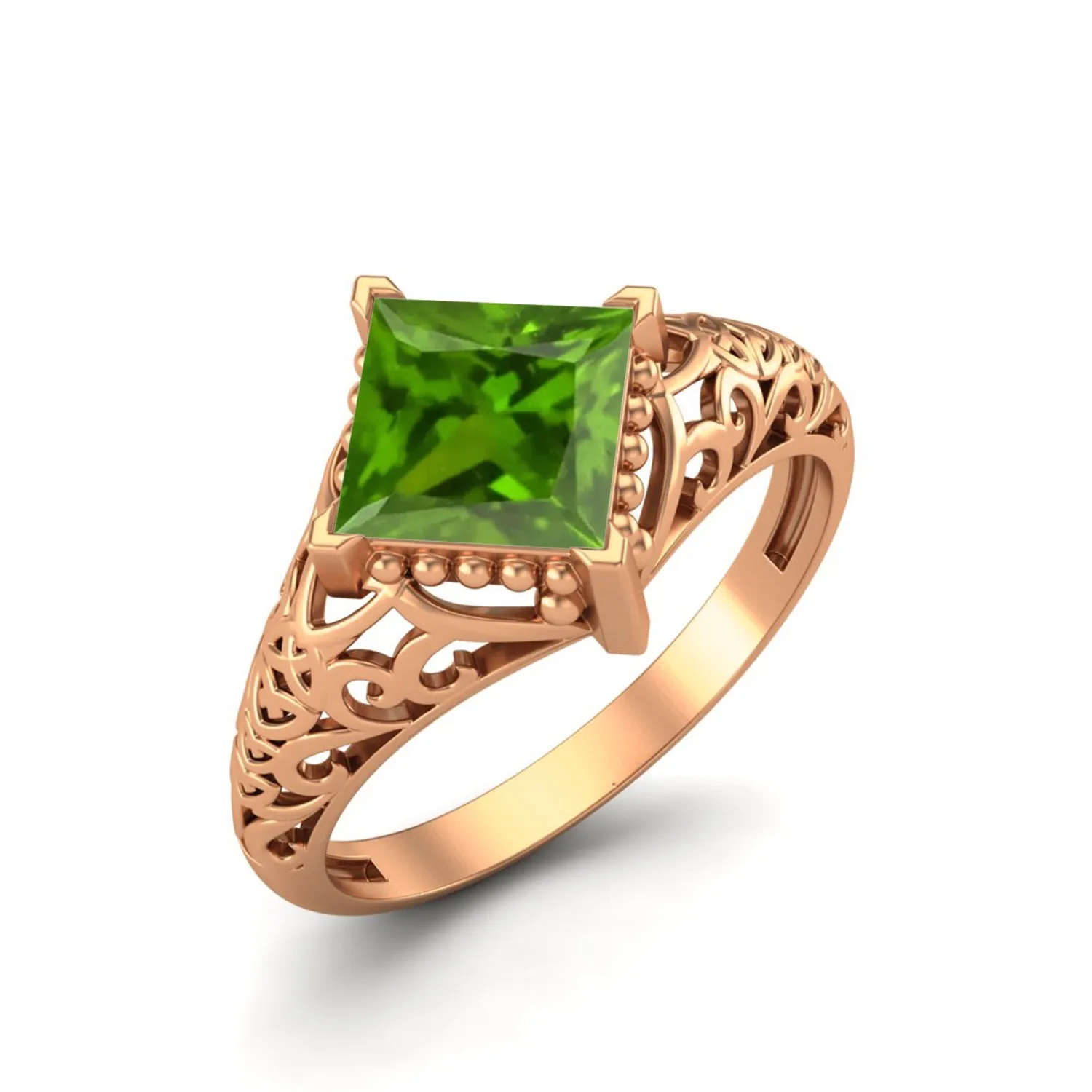 Filigree Design Tsavorite Engagement Ring Vintage Bridal Ring