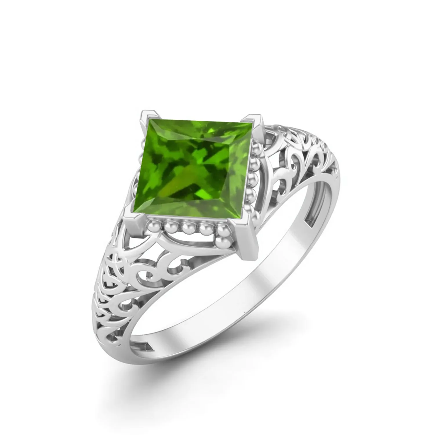 Filigree Design Tsavorite Engagement Ring Vintage Bridal Ring