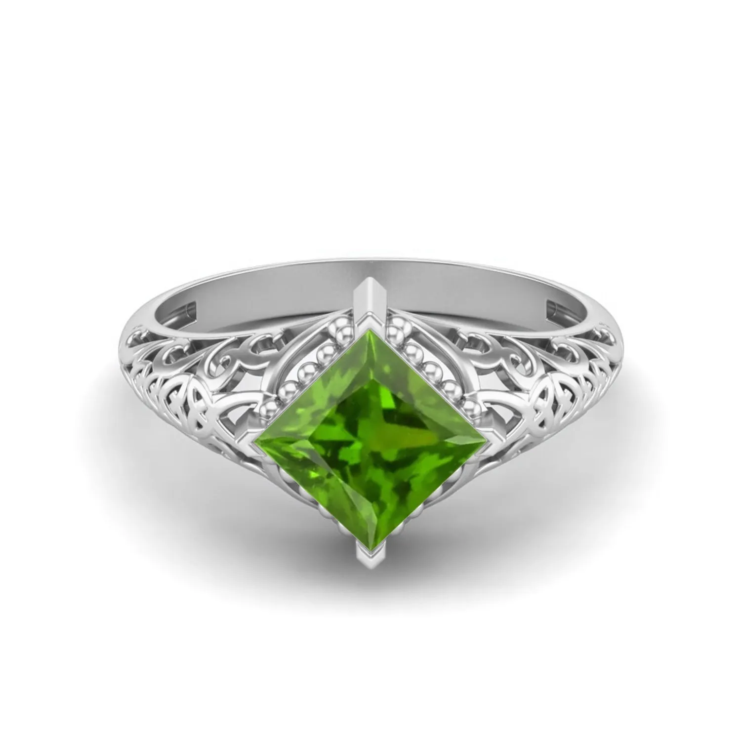 Filigree Design Tsavorite Engagement Ring Vintage Bridal Ring