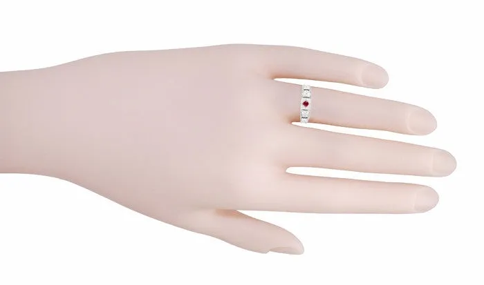 Filigree Engraved Art Deco Ruby Ring in 14 Karat White Gold