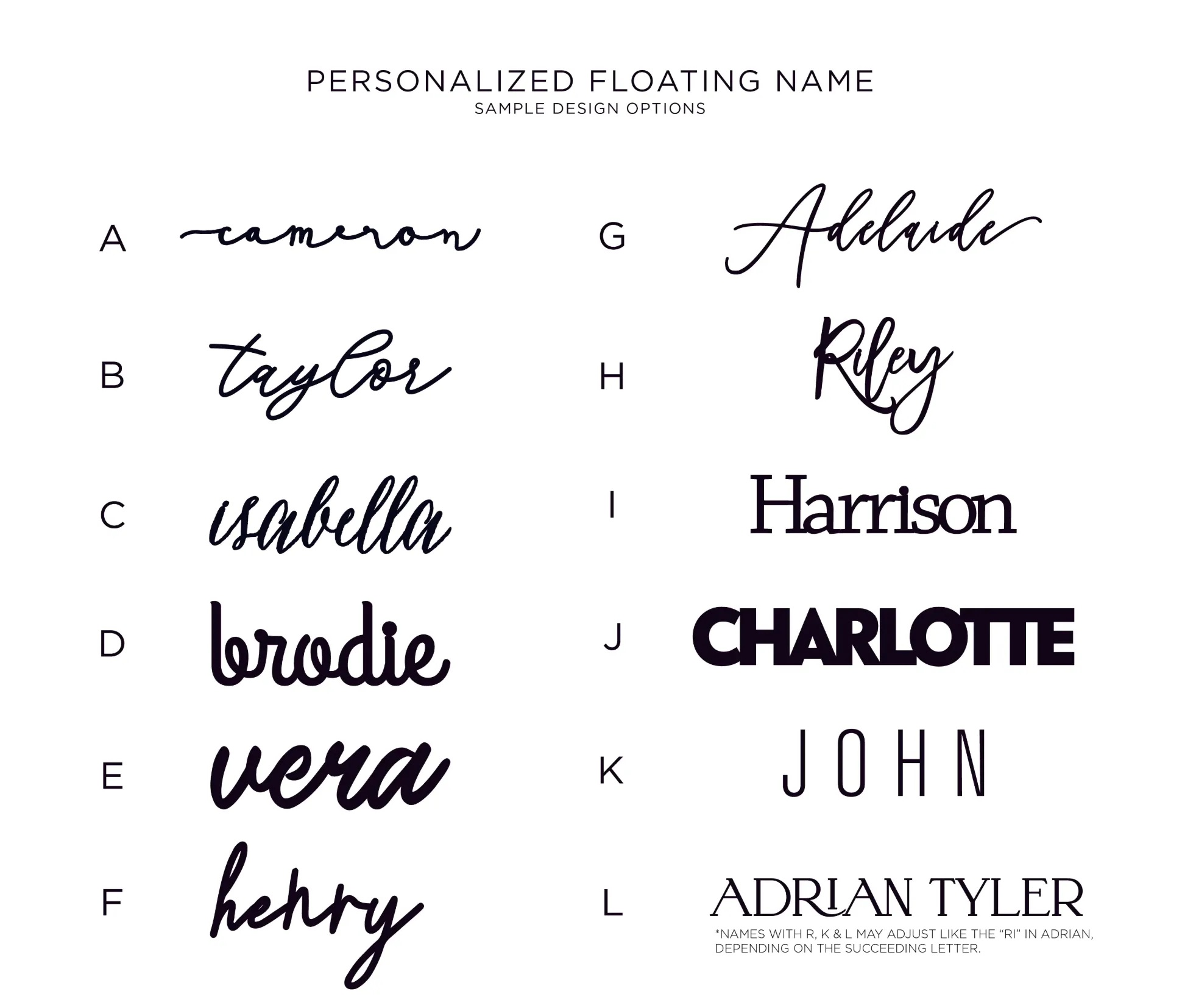 First and Middle Name Personalized Floating Name