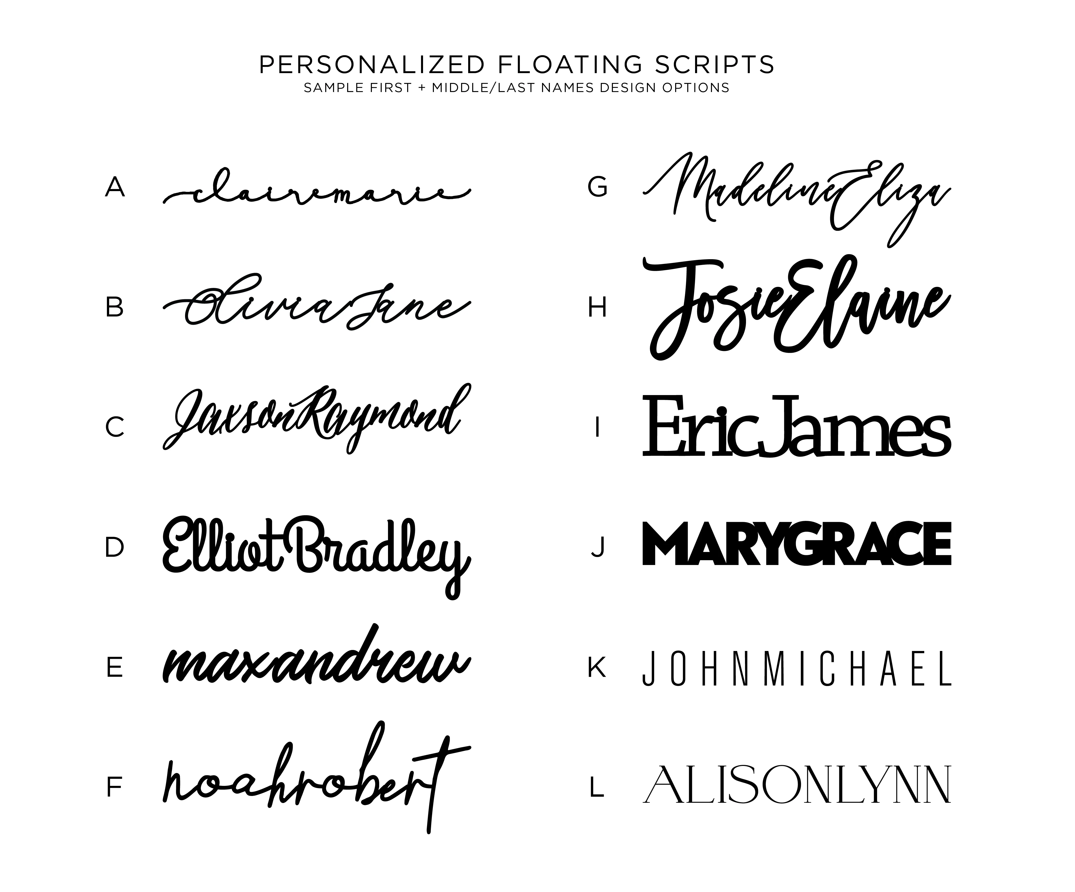 First and Middle Name Personalized Floating Name