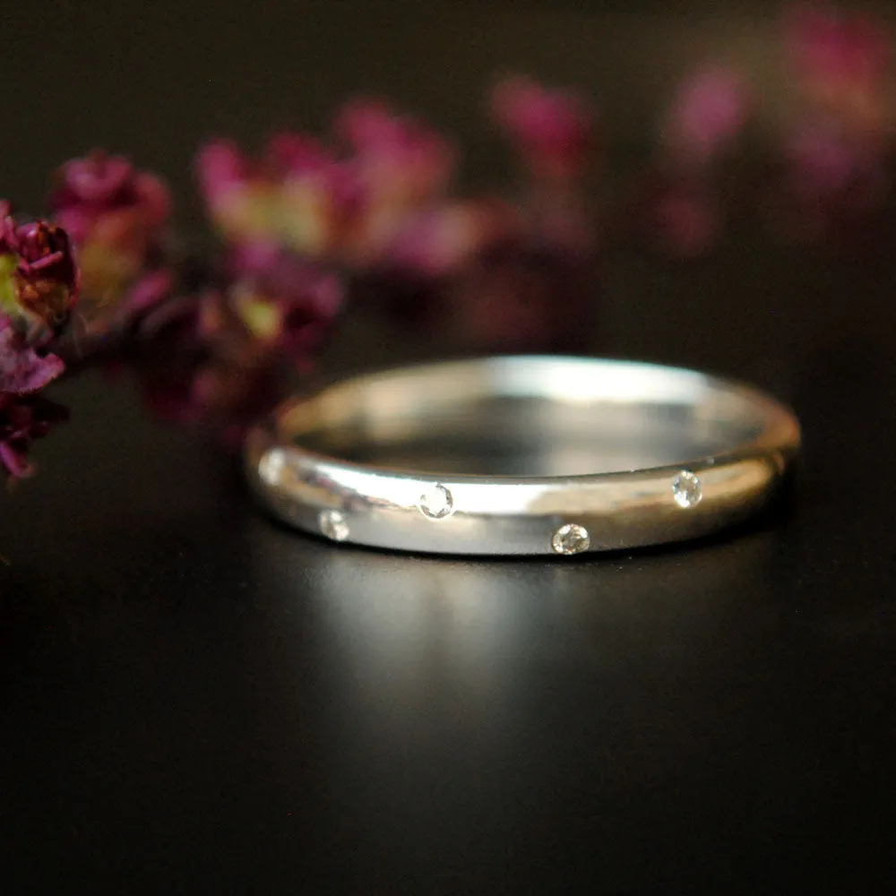 Five Diamond Etoile Gold Ring, 2.7 mm Flush Set Scattered Diamond Wedding Band