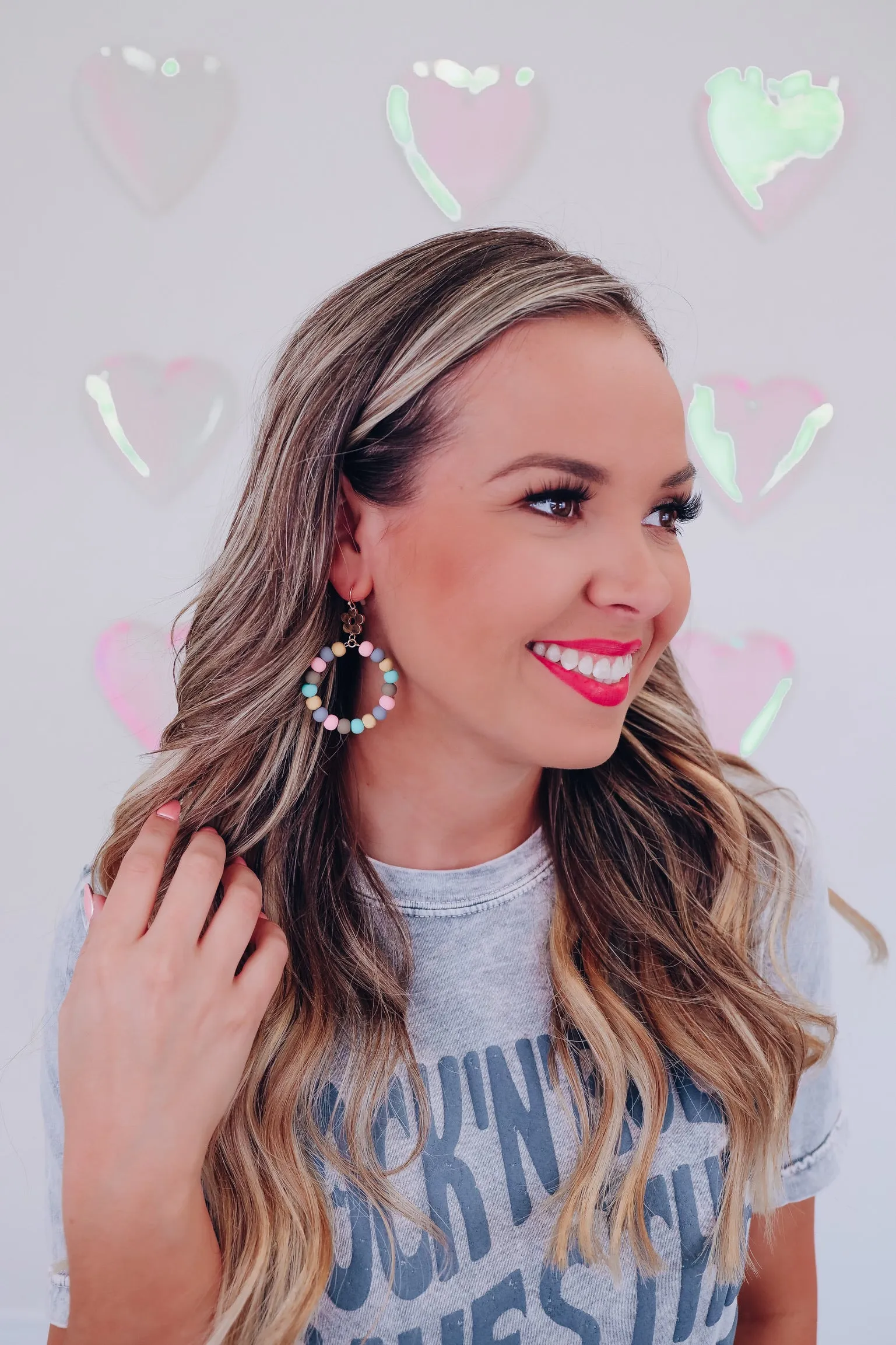 Flower Accent Clay Bead Dangle Earrings - Multi