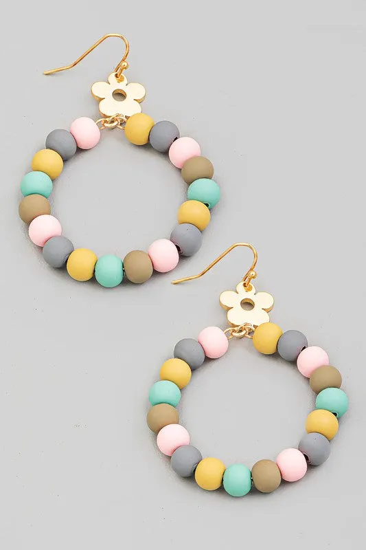 Flower Accent Clay Bead Dangle Earrings - Multi
