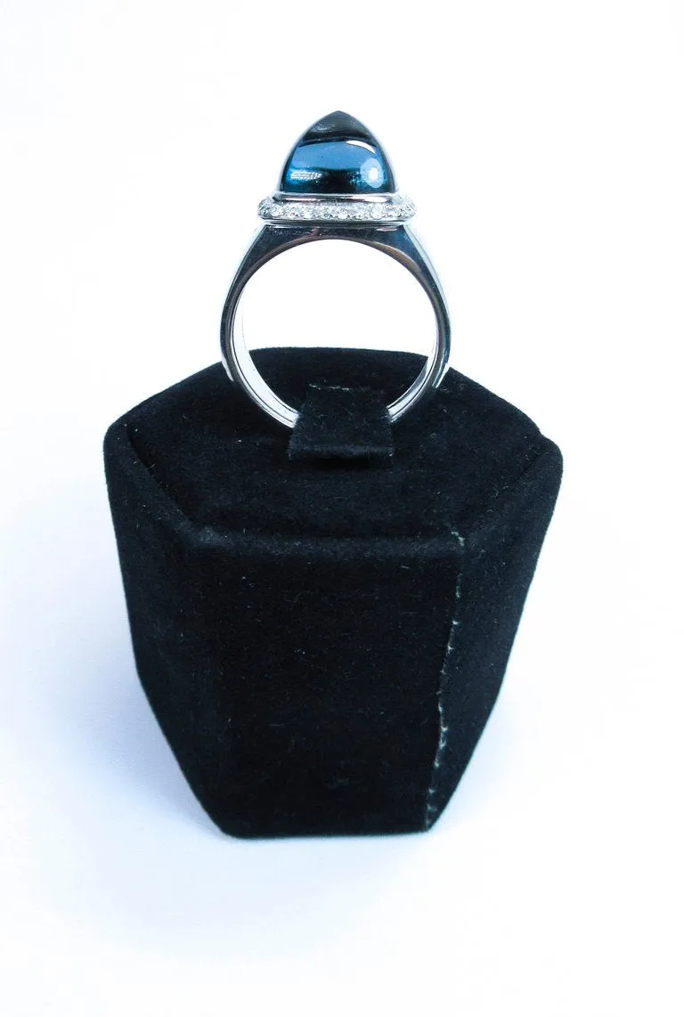 FRED Diamond Ring Sugar Loaf Topaz 18 Karat White Gold Size 7